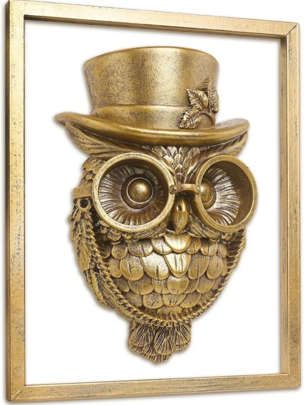 Vintage Animal Heads Wall Decor - Gold Resin Owl Sculpture with Metal Frame for